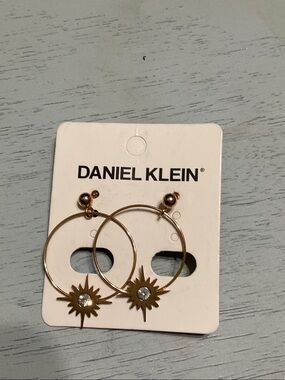 Gold Sunburst Hoop Earrings with Crystal Accent
